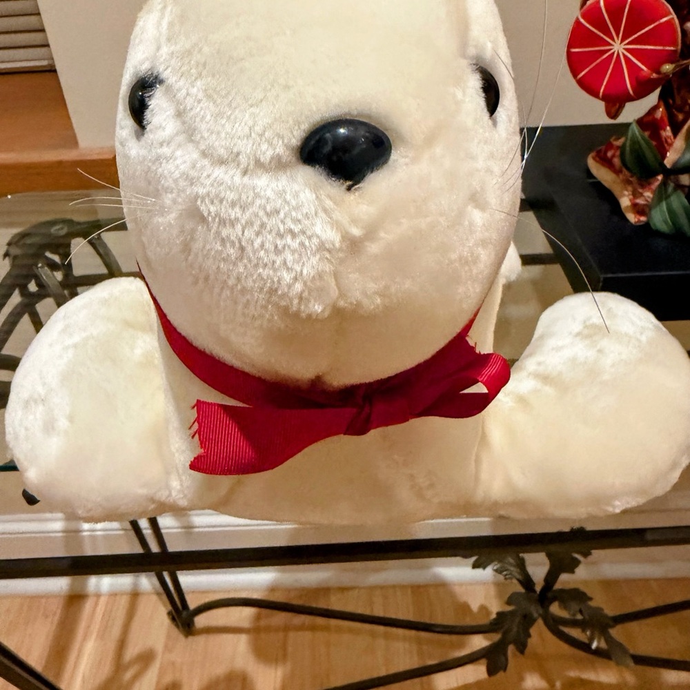 Plush White Seal with Red Bow